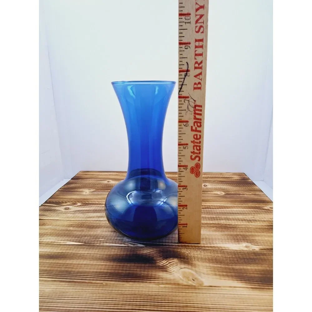 Vintage‎ Cobalt Blue Glass Flower Vase Bulb Shaped Fluted Neck